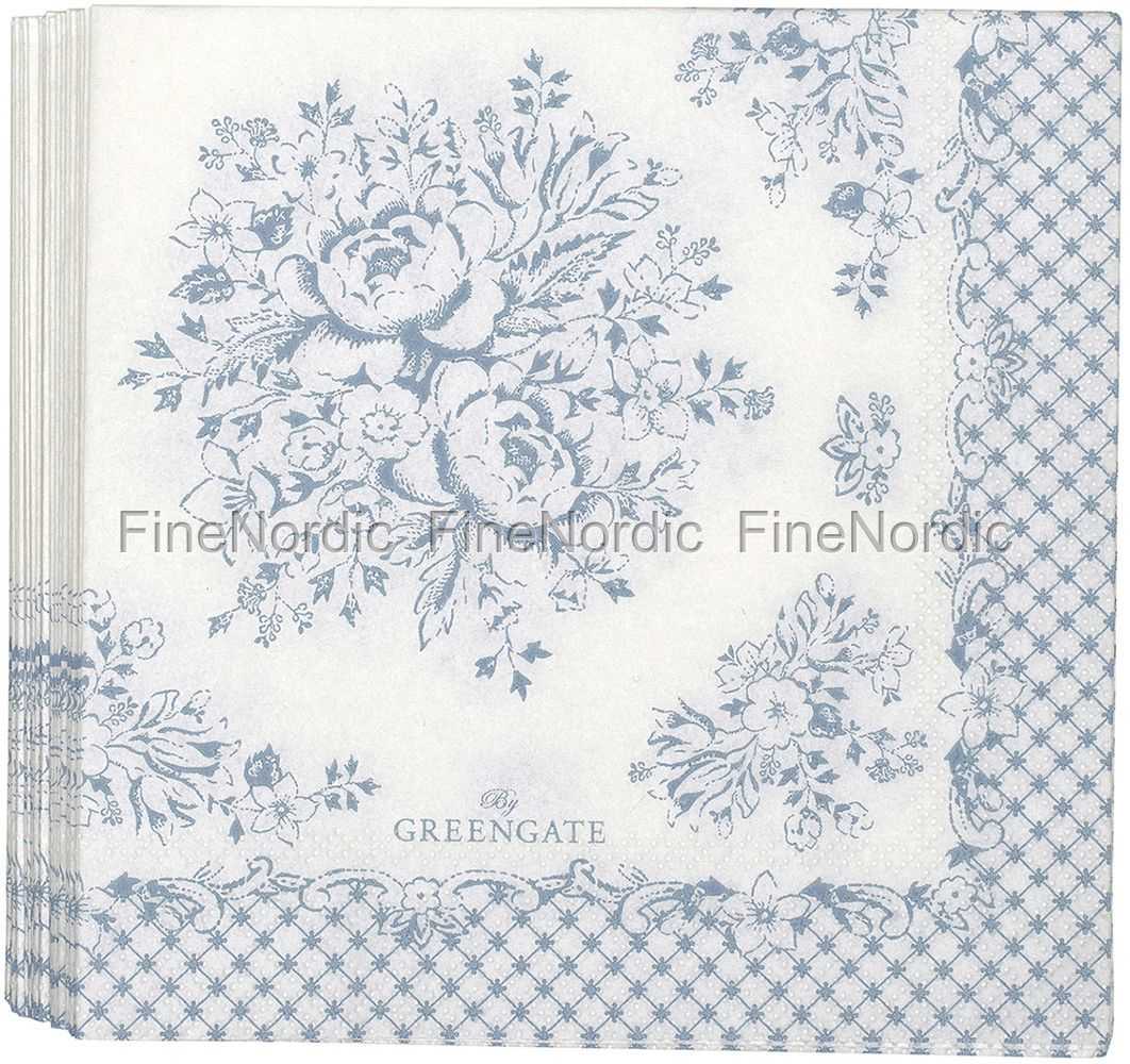GreenGate Paper Napkins Stephanie Dusty Blue Small 20 pcs