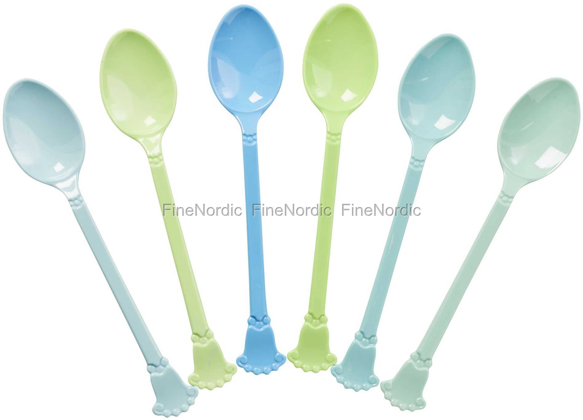 6 Melamine Cake Forks in Assorted Blue and Green Colours 
