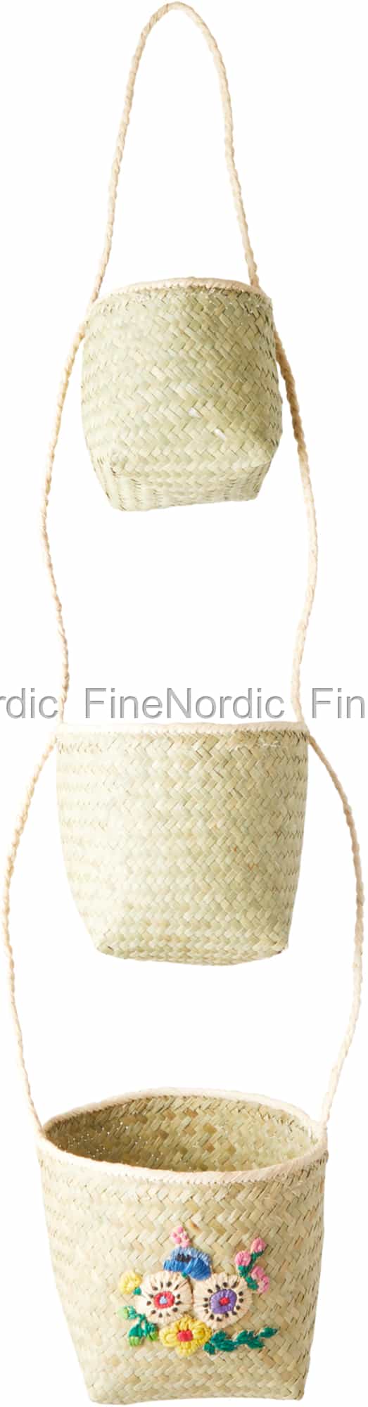 Rice Hanging Seagrass Storage Baskets Embroidered Flowers