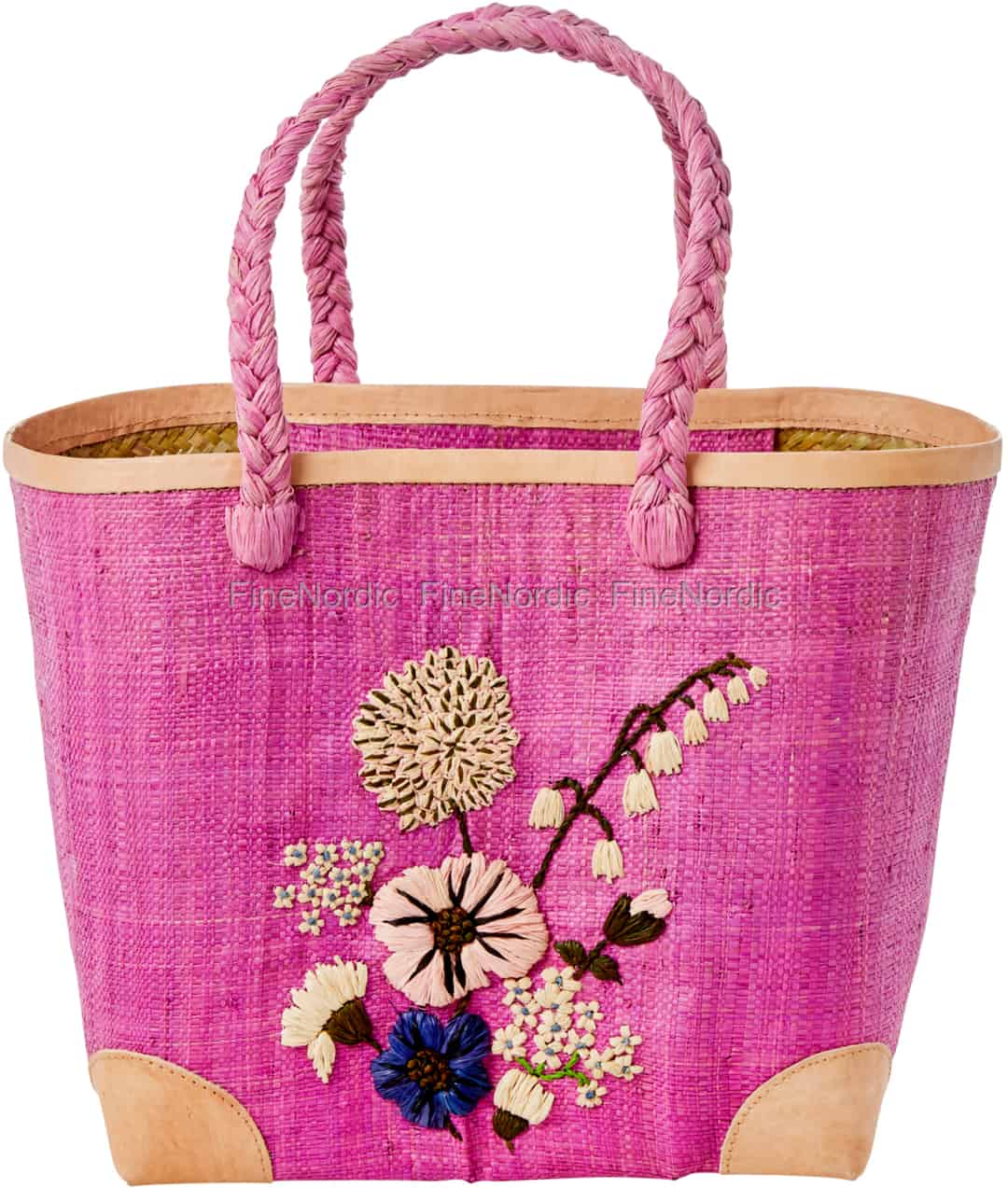 Rice Raffia Ping Bag With Flower Embroidery Plum Medium Rice Raffia Ping Bag With Flower Embroidery Plum Medium