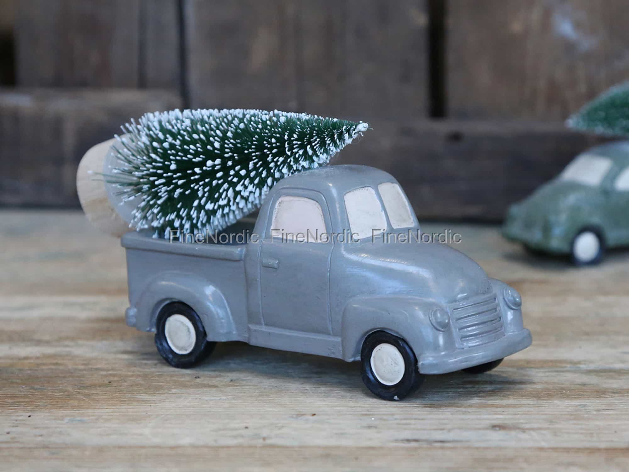 Chic Antique Car with Christmas Tree Grey