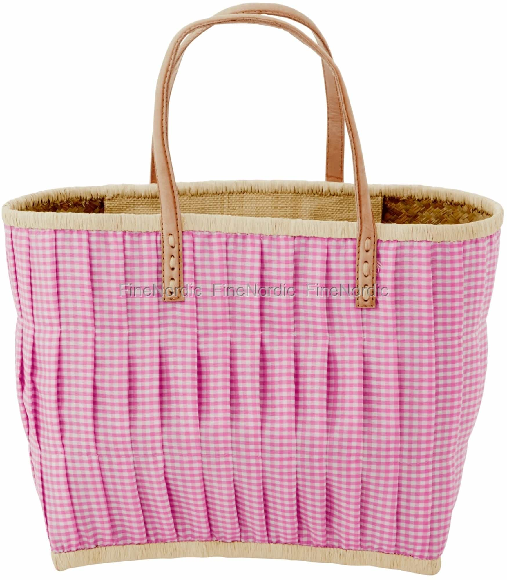 Rice Raffia Shopping Bag - Fabric Covered - Leather Handles - Dark Pink ...