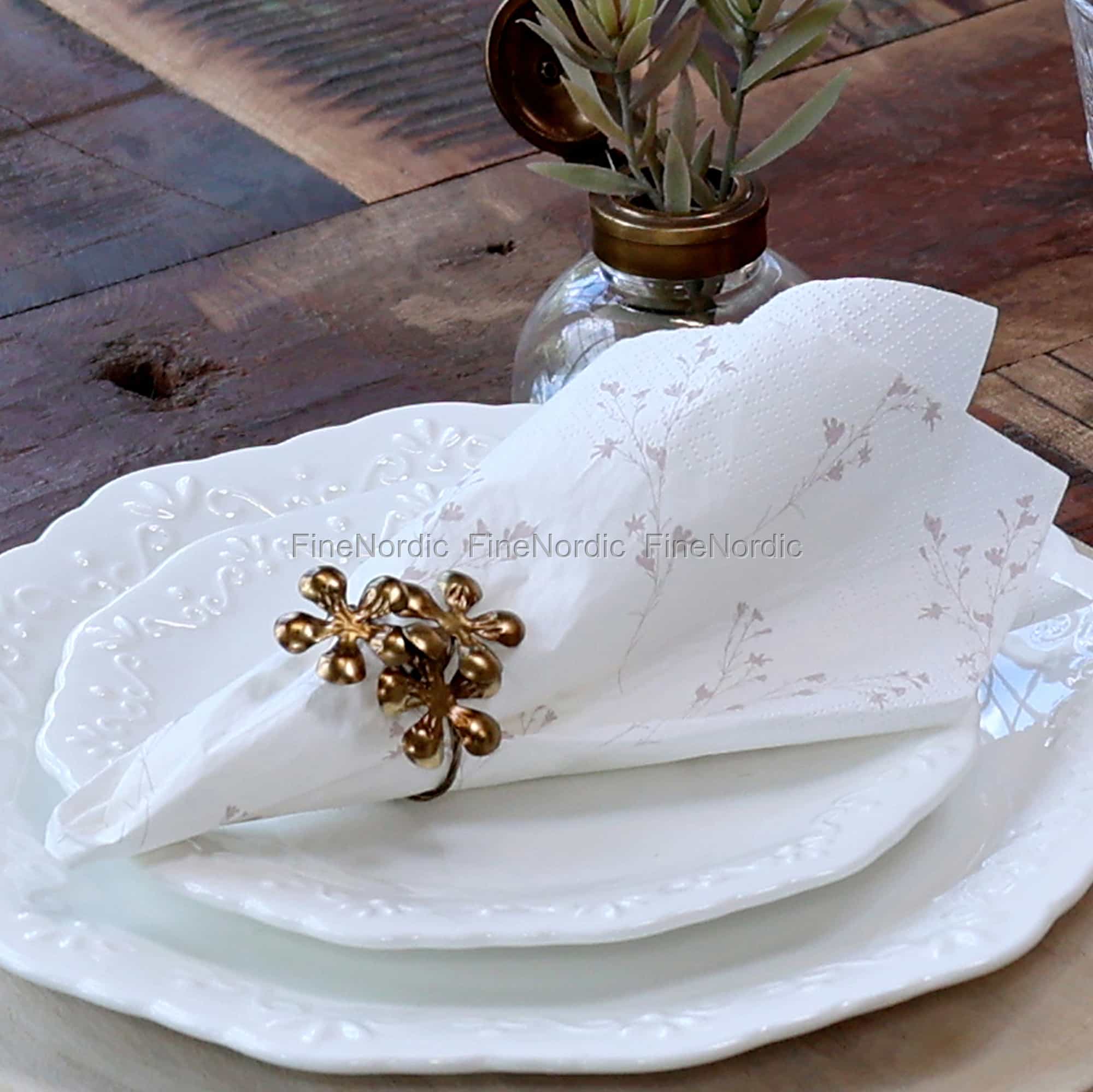 Chic Antique Paper Napkins with Flowers Dusty Rose 20 pcs