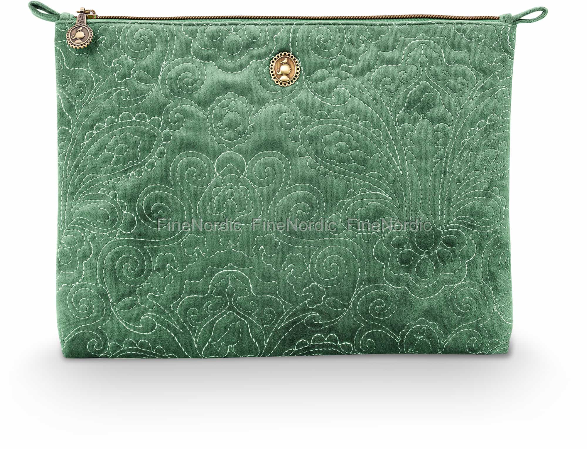 Pip Studio Cosmetic Flat Pouch Large Velvet Quilted Green
