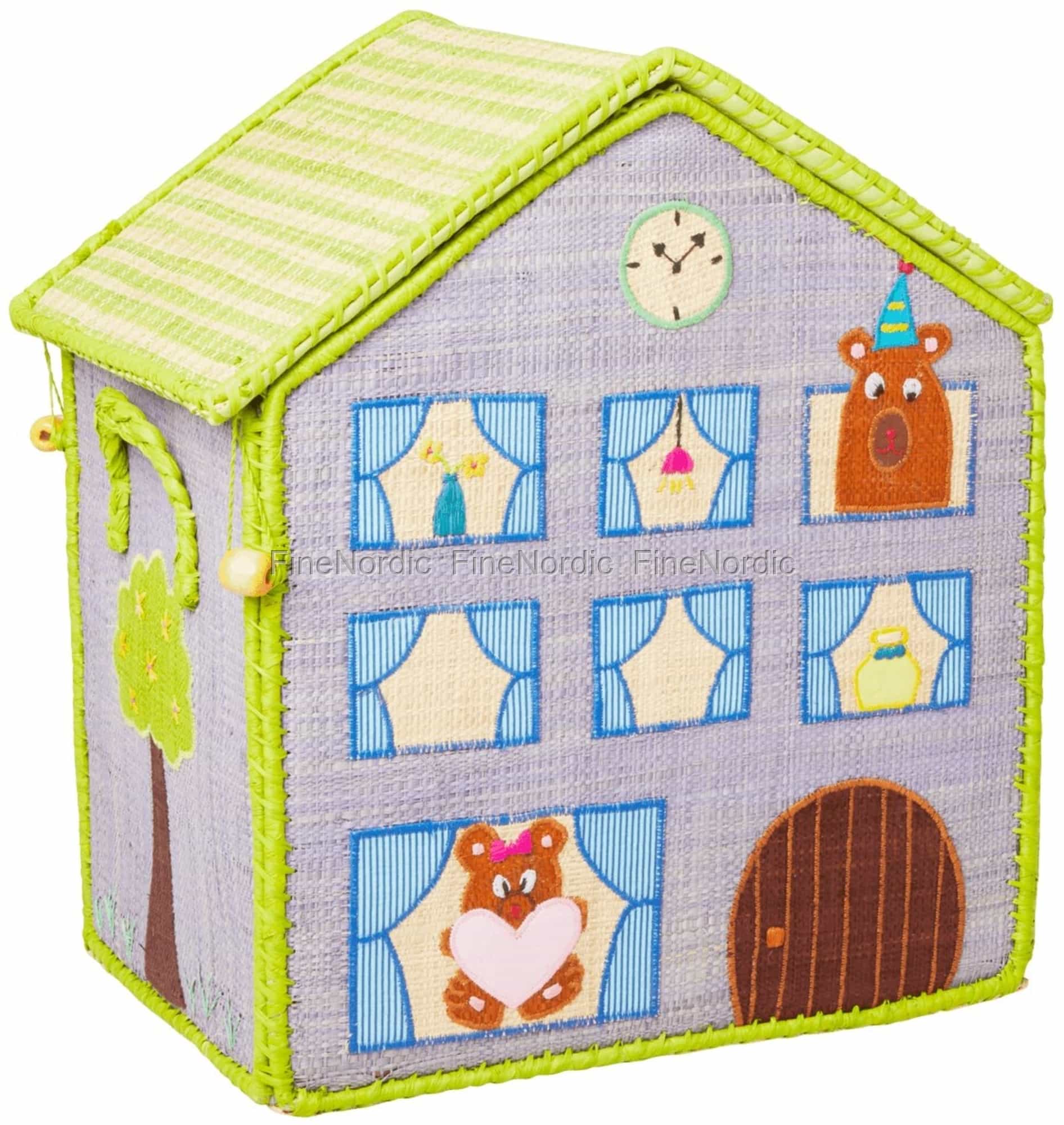 Rice Raffia Toy Basket - Jungle House Theme - Mild Blue - Small