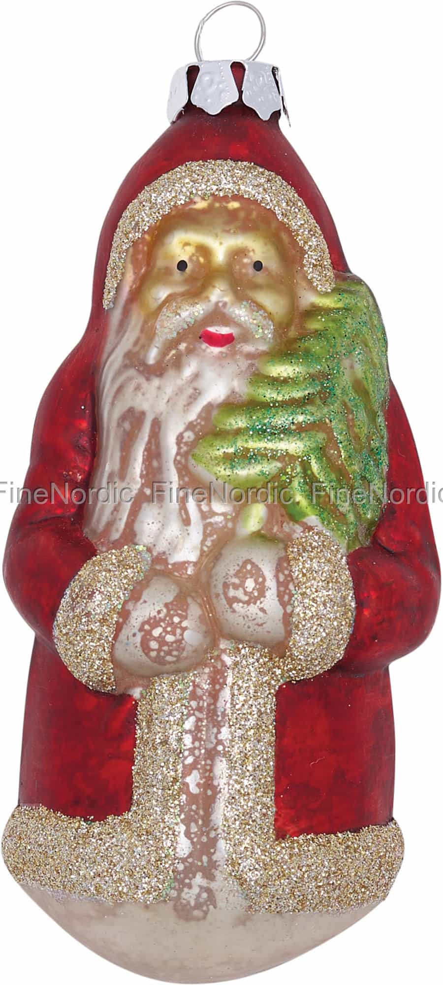 GreenGate Christmas Ornament Glass Santa Red Gold Glitter