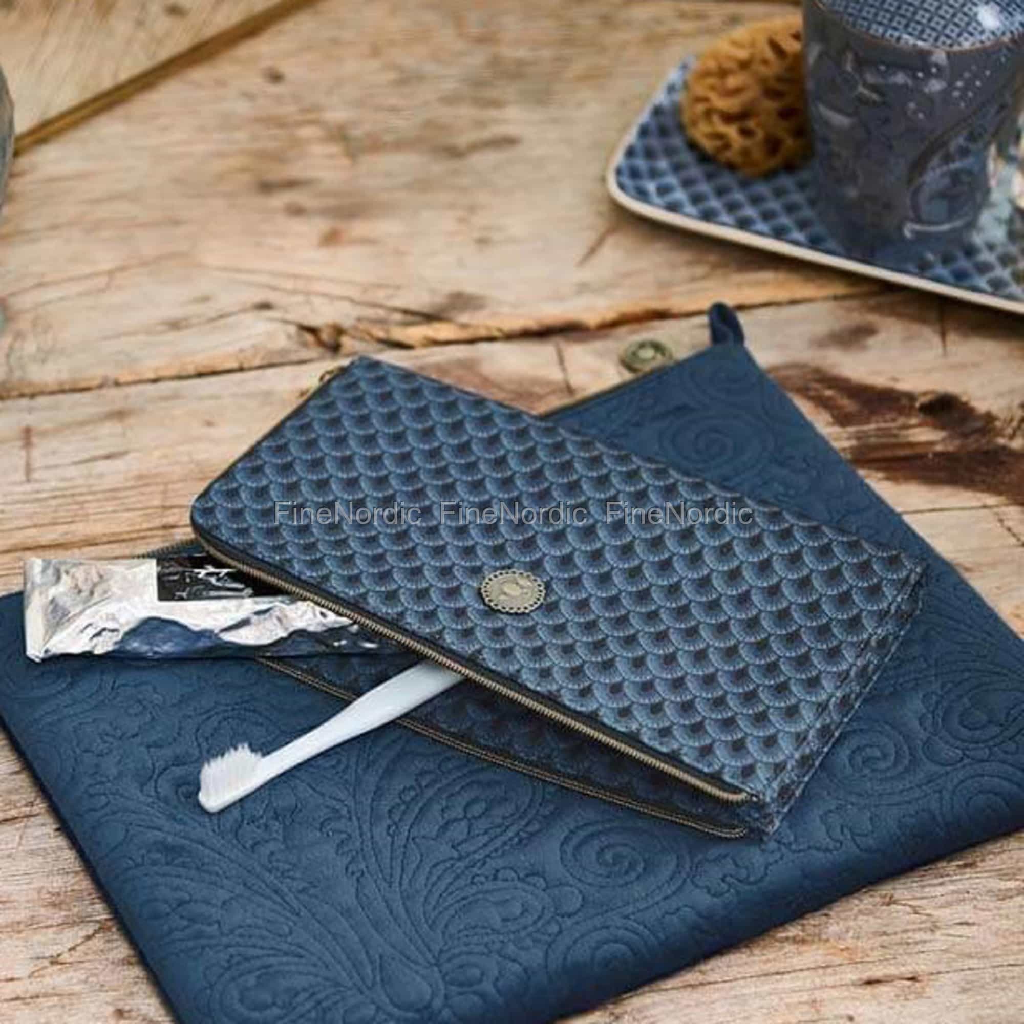 Blue - Pipli Applique Work Cotton Cosmetic Pouch