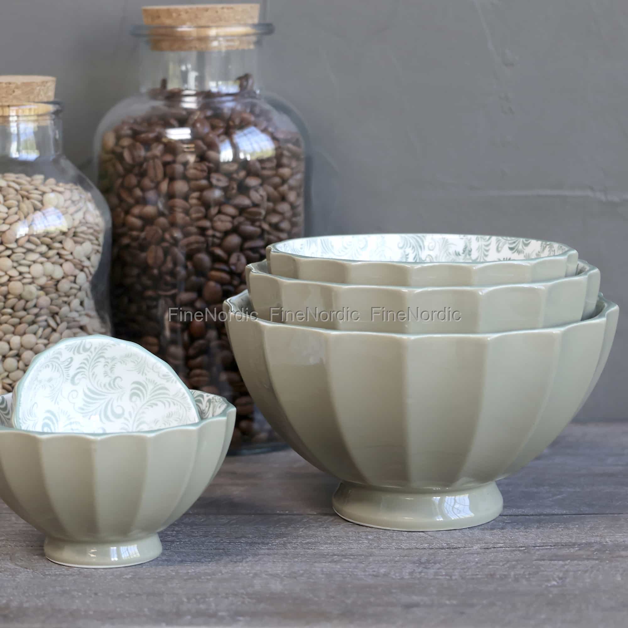 Chic Antique Arés Latte Bowl with Pattern Set of 5 Verte