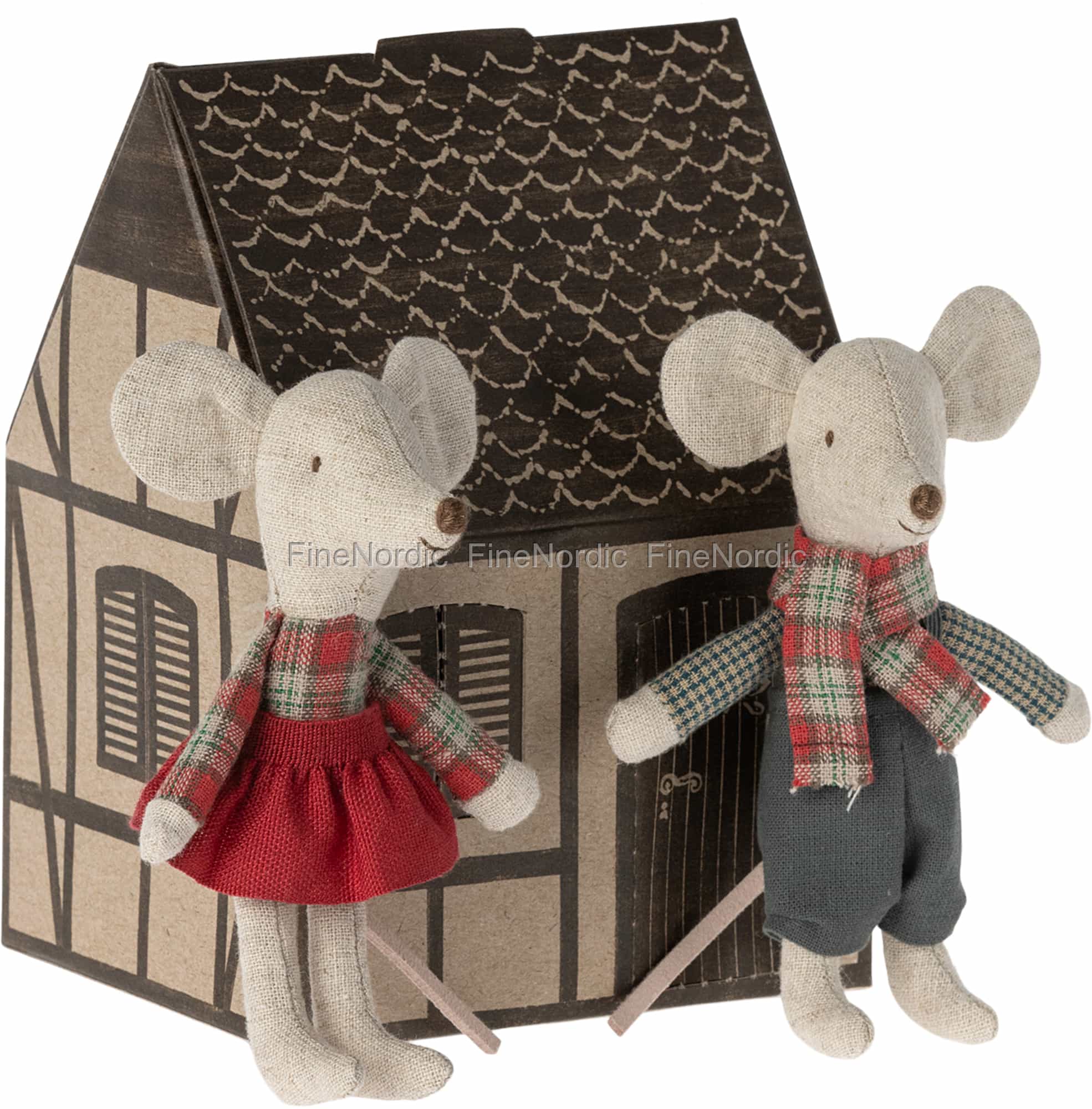 Maileg Winter Mice Twins Little Brother and Sister with House