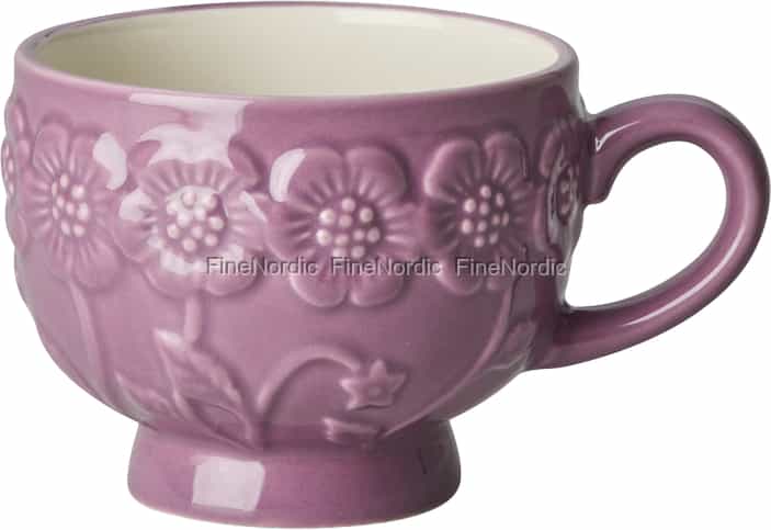 Rice Ceramic Mug - Embossed Flowers - Purple